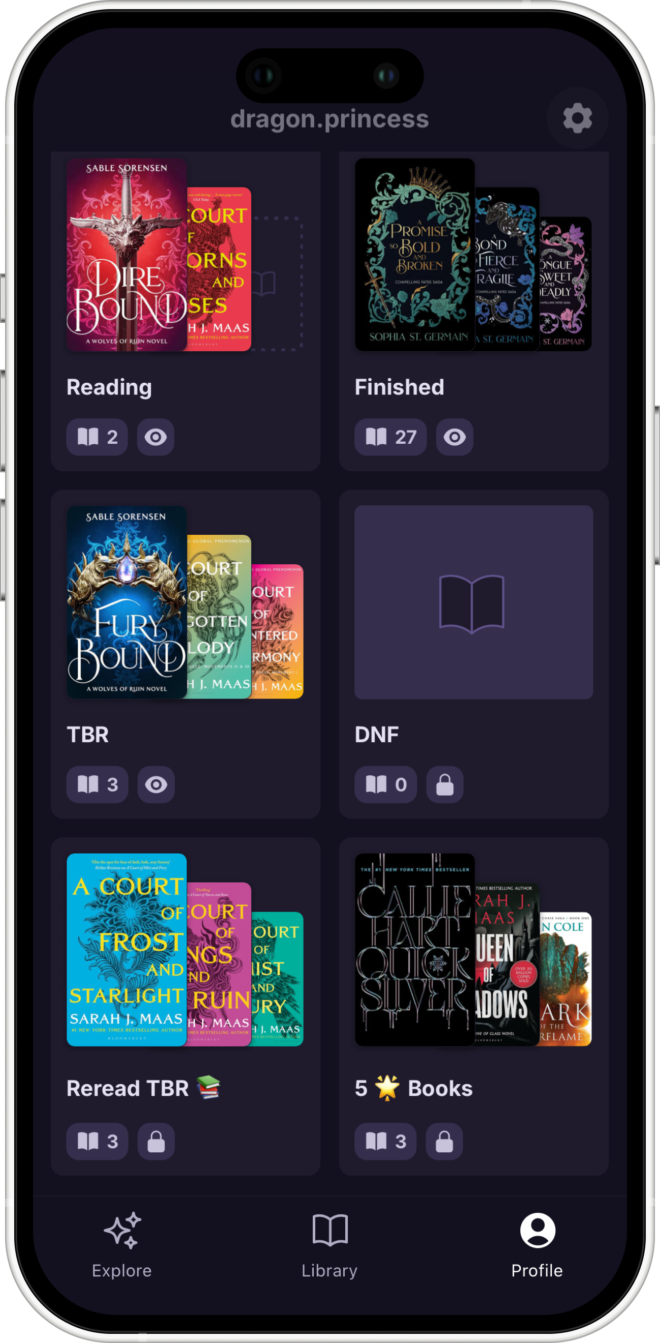 BookBubble library screen showing personalised book collections